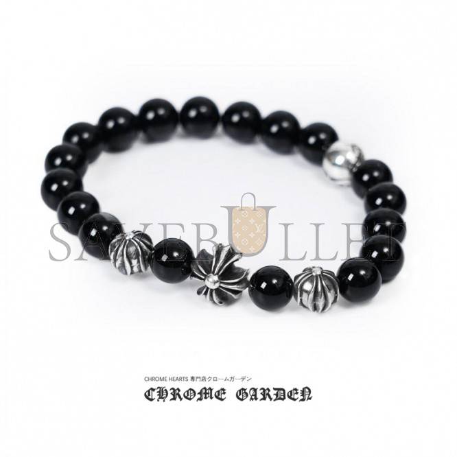 CHROME HEARTS ONYX BEAD BRACELET 8MM (4 SILVER BEADS)