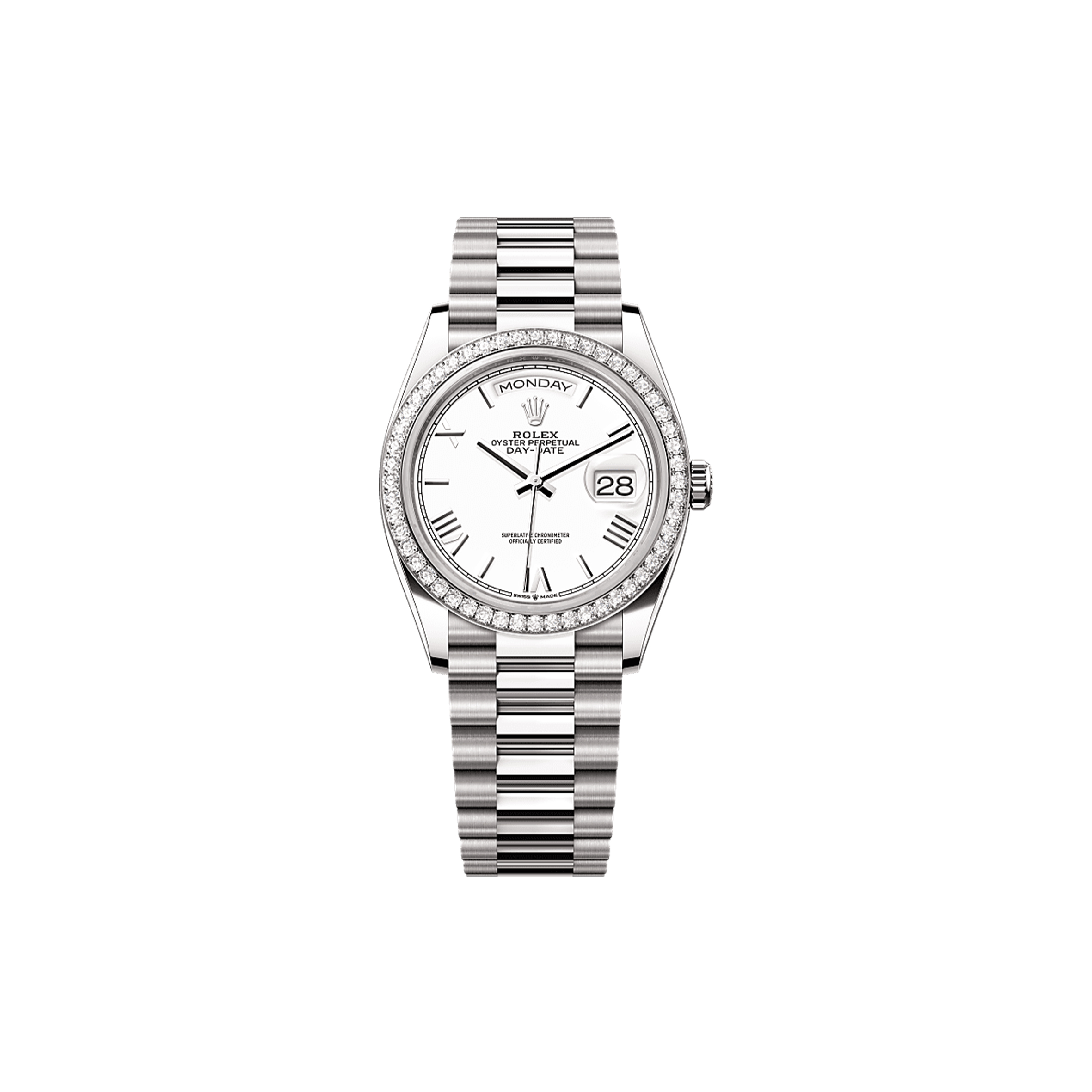 ROLEX DAY-DATE 36 OYSTER, 36 MM, WHITE GOLD AND DIAMONDS WATCH 128349RBR-0043