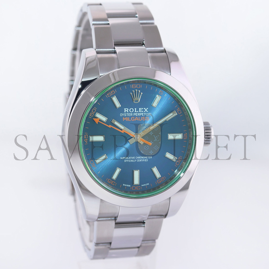 ROLEX OYSTER PERPETUAL MILGAUSS BLUE DIAL WATCH 116400GV