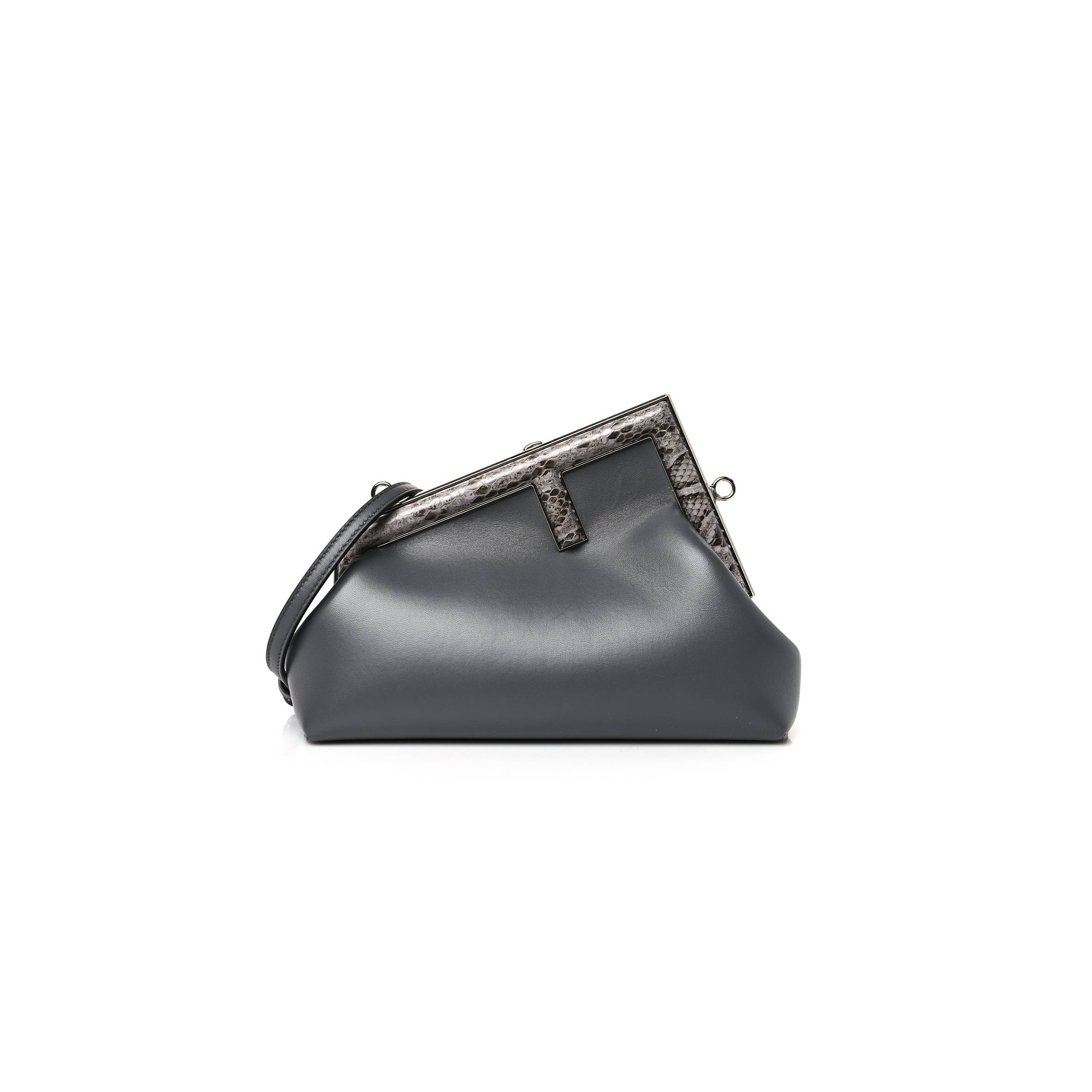 FENDI SHINY NAPPA SNAKESKIN SMALL FENDI FIRST ANTHRACITE ASFALTO (23*19*9cm)