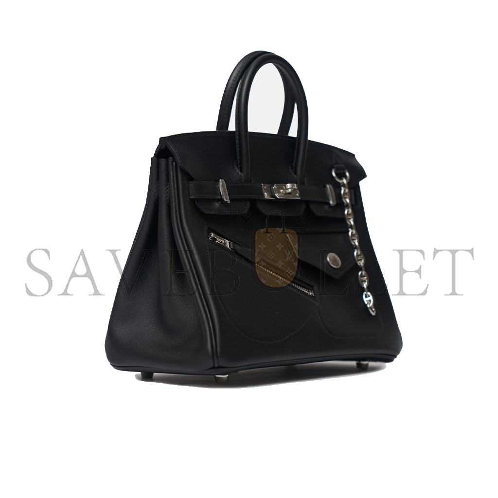 HERMES MASTER BIRKIN ROCK 25 BLACK CALFSKIN SILVER BUCKLE 7236323706 (25*20*13cm)