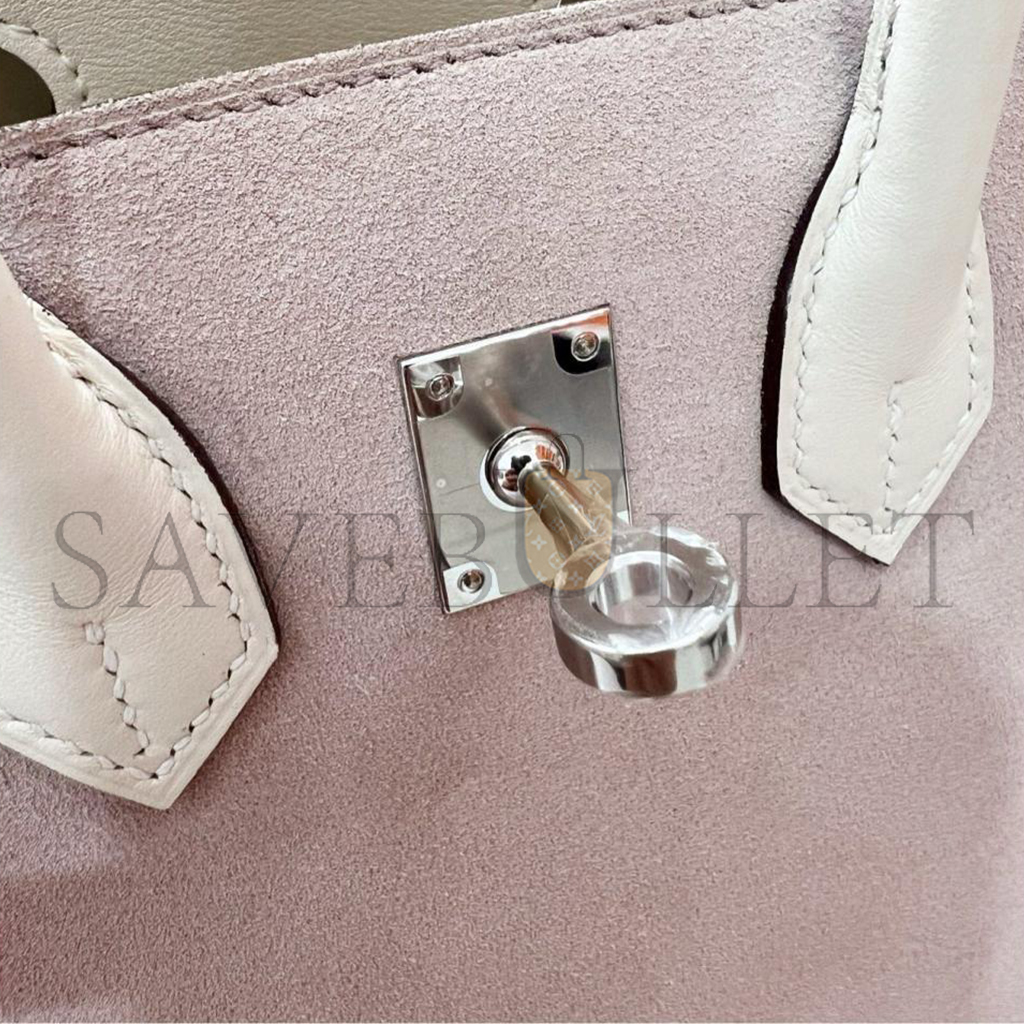 HERMES BIRKIN 25 WISTERIA PINK SUEDE HANDBAG 2440209 (25*20*13cm)