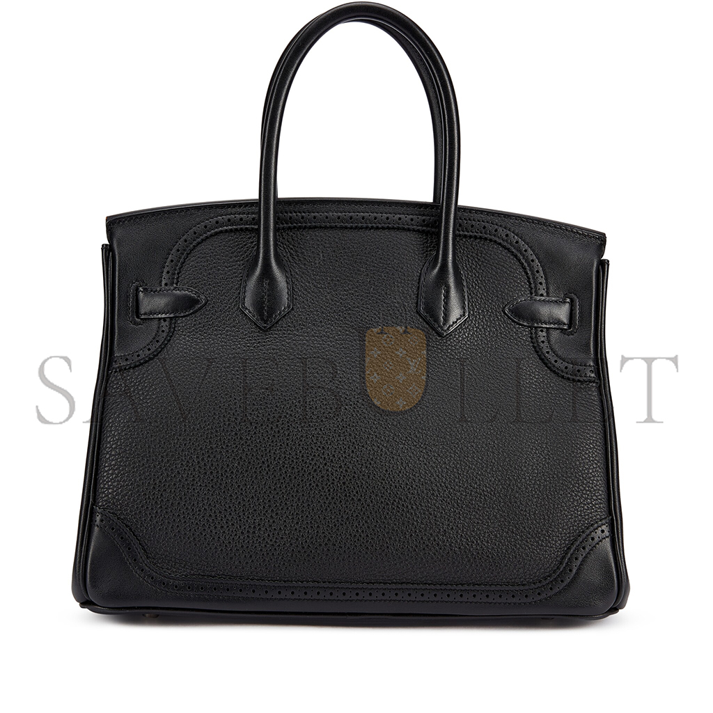 HERMES BIRKIN 30 WIFT WITH TOGO LEATHER BLACK SILVER BUCKLE BAG 195482 (30*22*15cm)