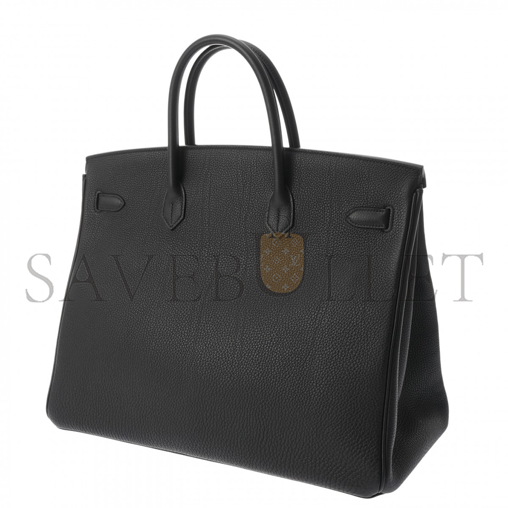 HERMES BIRKIN 40 89 NOIR BLACK LEATHER SILVER BUCKLE BAG 635330 (40*30*21cm)