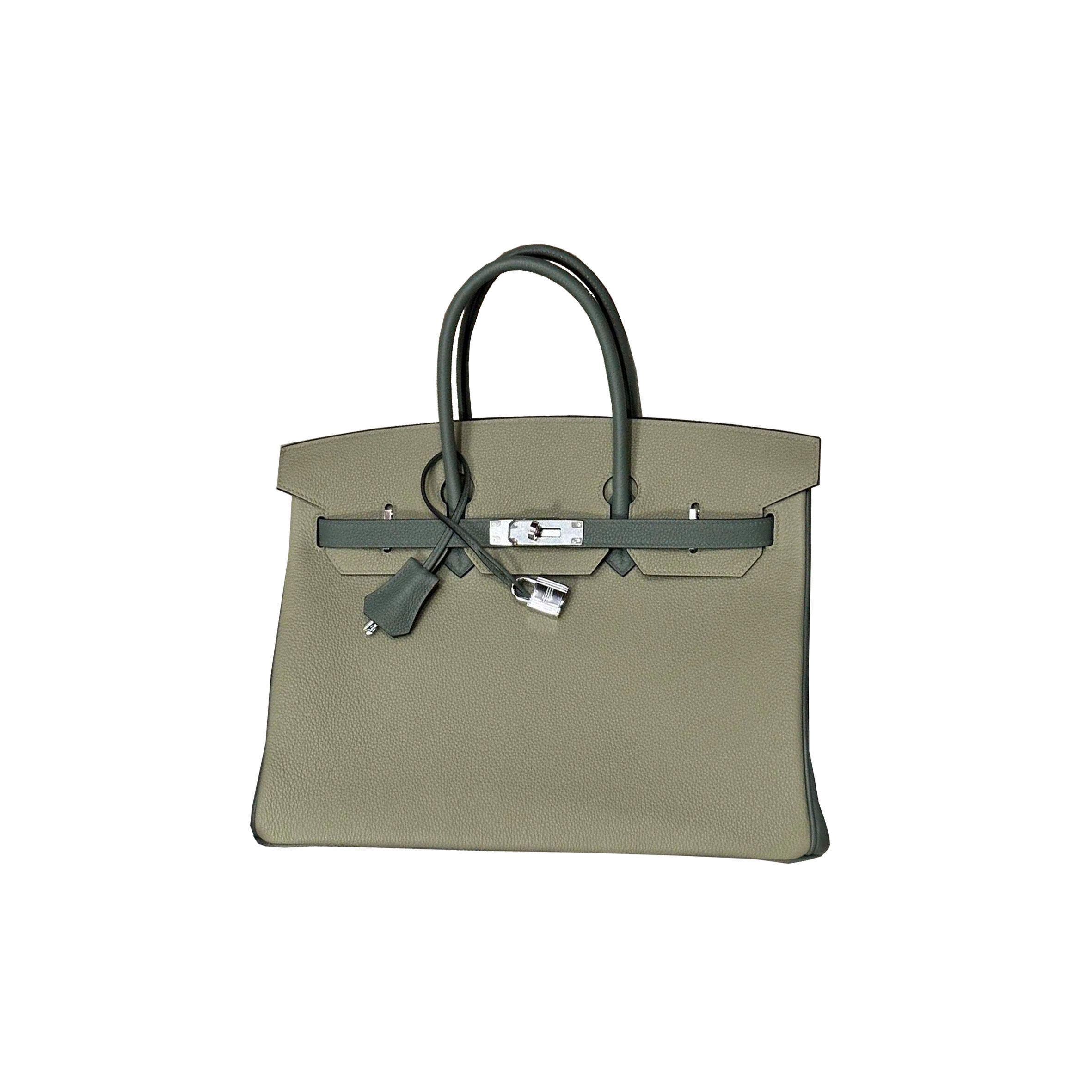 HERMES MASTER BIRKIN 35 TOGO LEATHER ALMOND GREEN WITH SAGE GREEN AND SILVER BUCKLE HORSESHOE PRINT 2160900307918 (35*28*18cm)