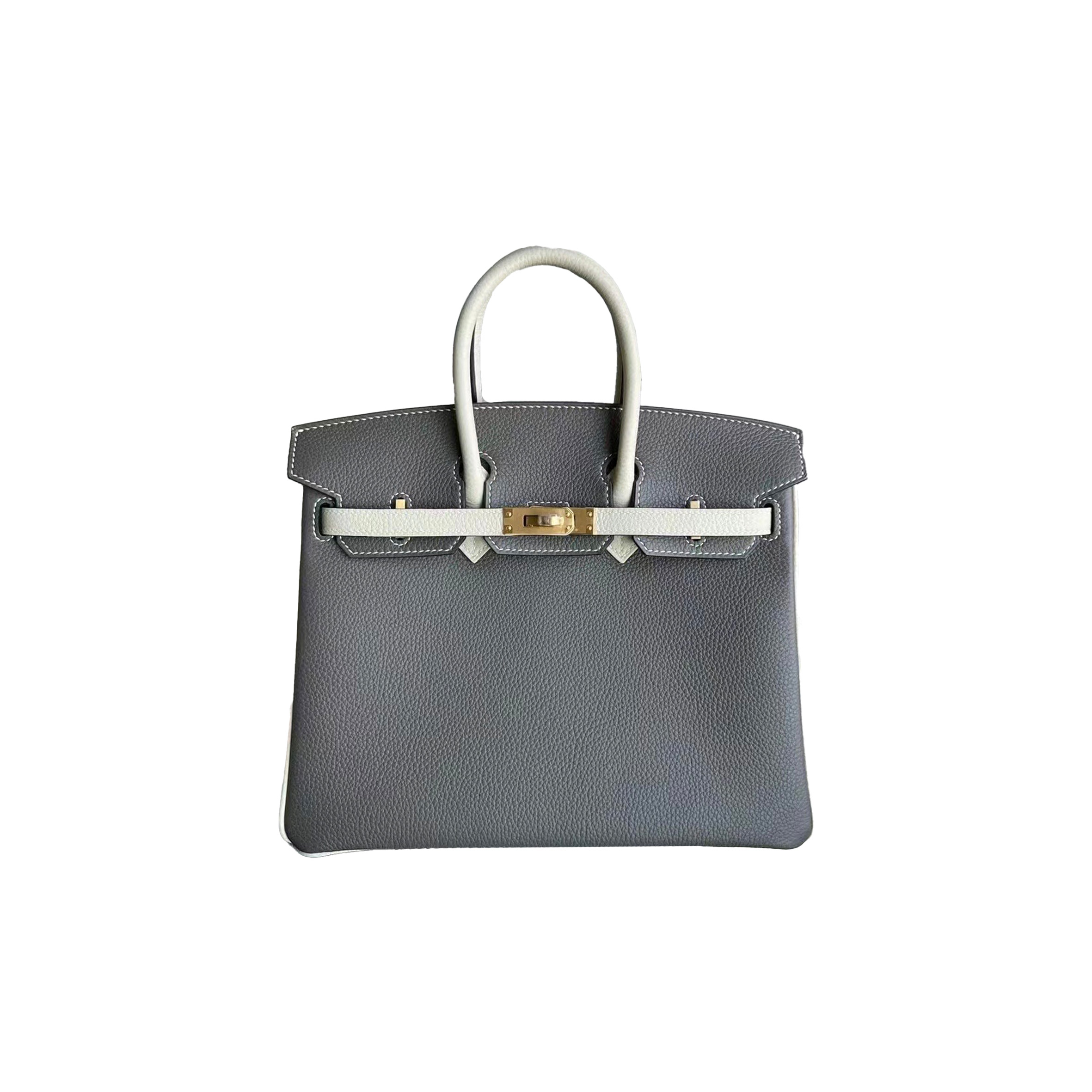 HERMES MASTER BIRKIN 30 EPSOM LEATHER ASPHALT GRAY AND CREAM WHITE GOLD BUCKLE H041344CC (30*23*15cm)