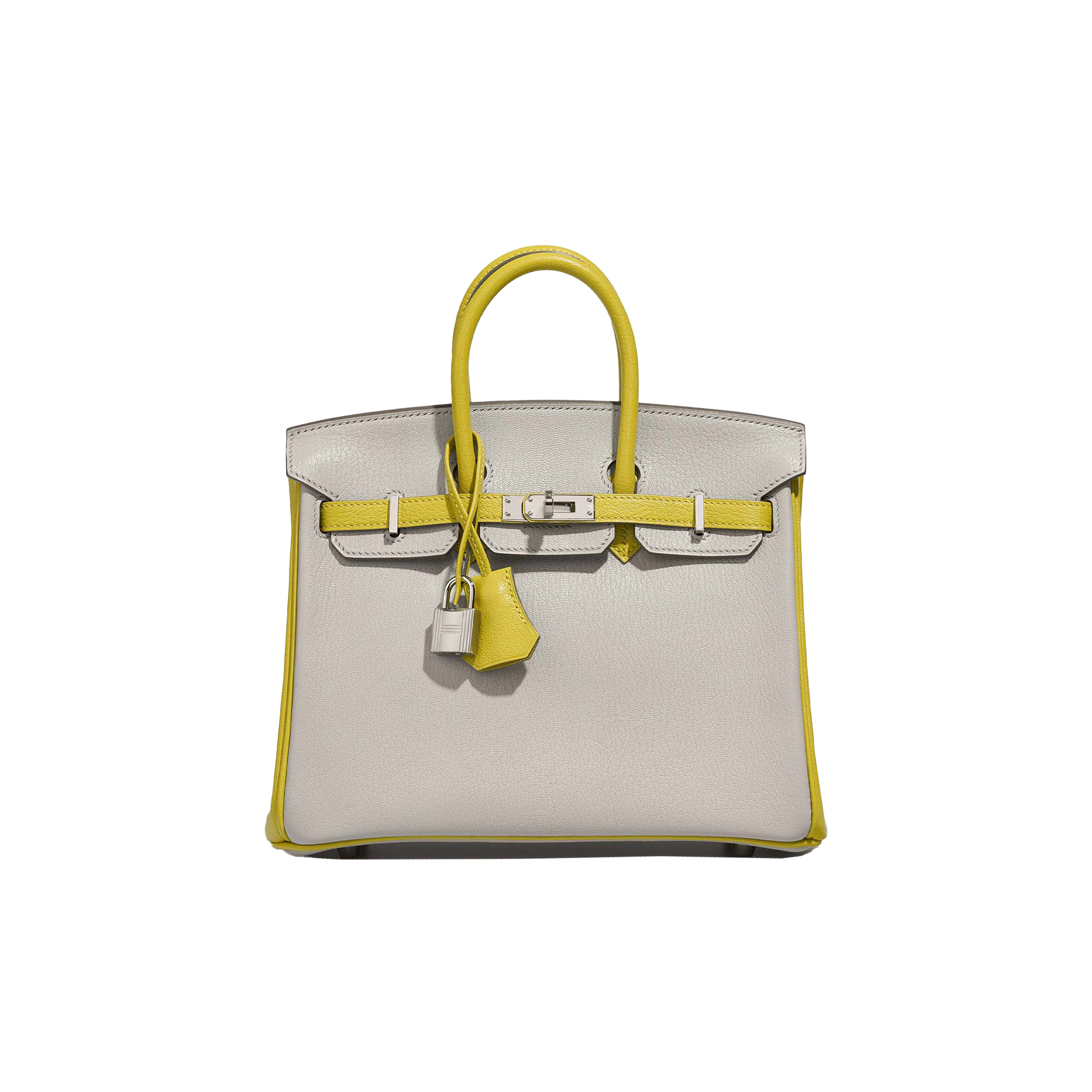 HERMÈS MASTER BIRKIN 25 SWIFT LEATHER PEARL GREY LEMON YELLOW SILVER BUCKLE BAG 3237 (25*20*13cm)