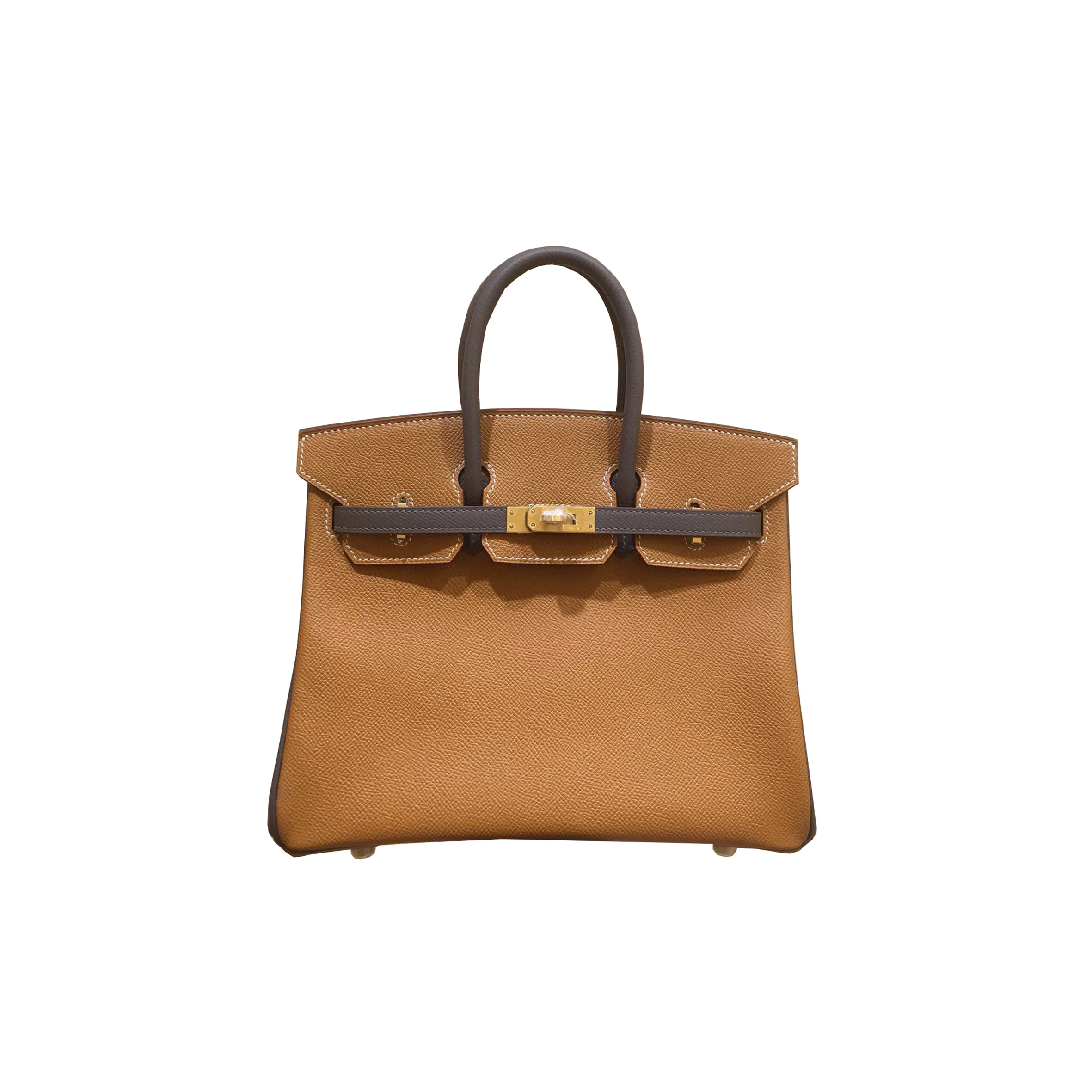 HERMES MASTER BIRKIN 25 EPSON LEATHER GOLDEN BROWN WITH PEWTER GREY HANDBAG 247023787 (25*20*13cm)