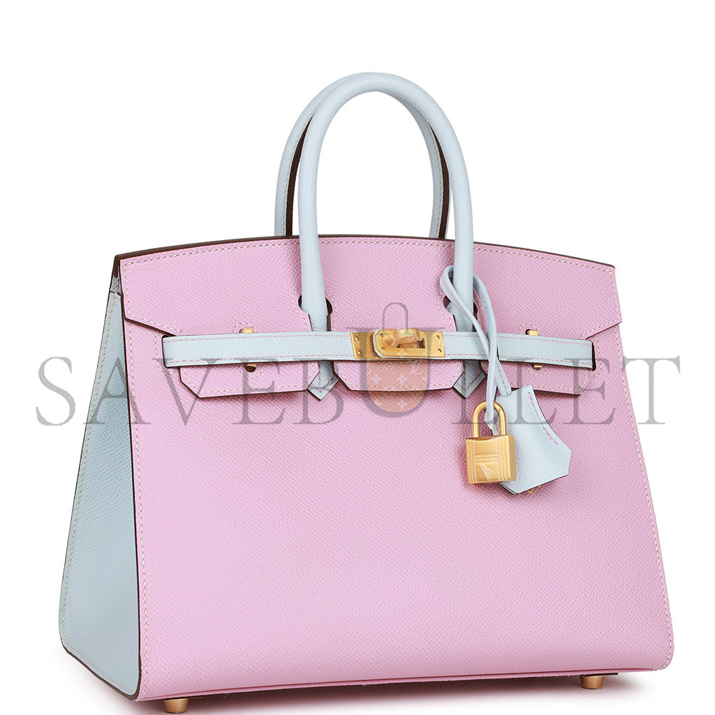 HERMES BIRKIN 25 EPSOM LEATHER 3Q PINK HAZE BLUE GOLD BUCKLE 4328054179 (25*20*13cm)