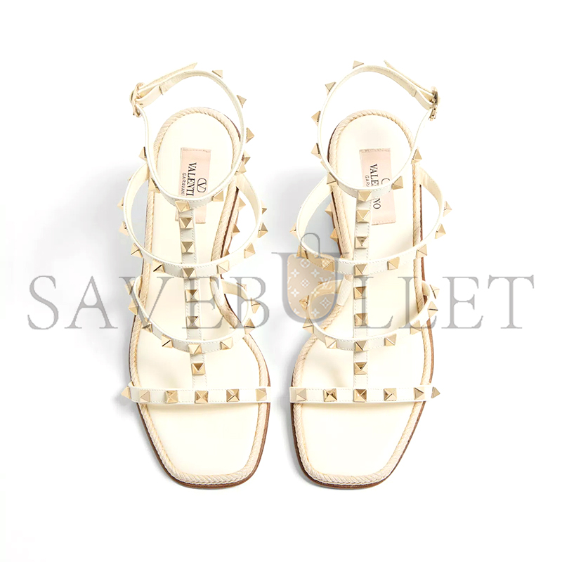 VALENTINO ROCKSTUD WEDGE SANDAL IN CALFSKIN WITH CORNELY EMBROIDERY 80MM 6W0S0IJ8HJQ_098 VALENTINO ROCKSTUD WEDGE SANDAL IN CALFSKIN WITH CORNELY EMBROIDERY 80MM 6W0S0IJ8HJQ_098