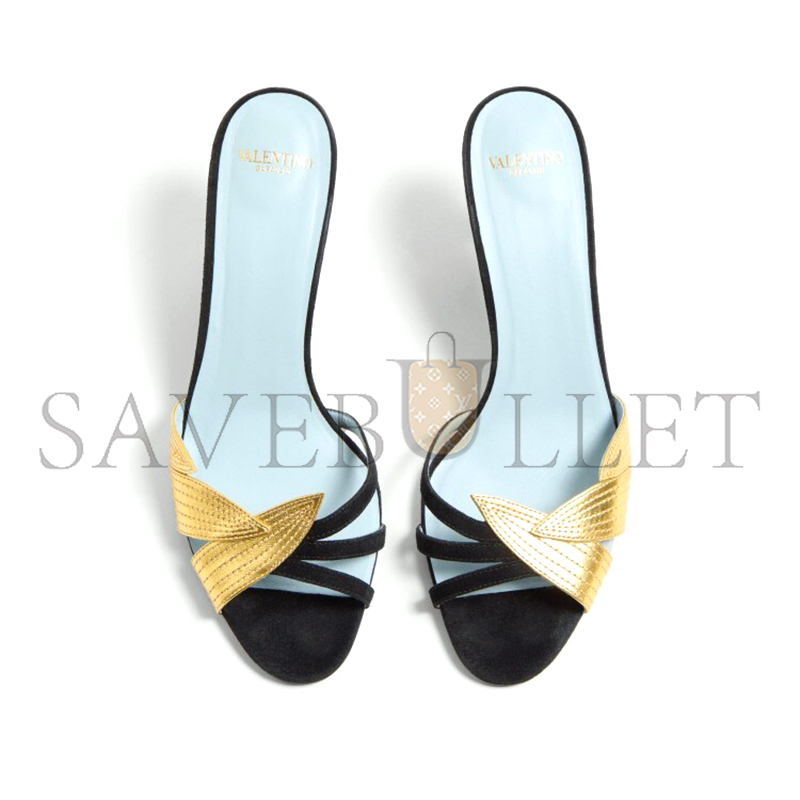 VALENTINO FOLIEFOLIAGE SUEDE SLIDE SANDAL 65MM 6W0S0MH3KMN_DQL VALENTINO FOLIEFOLIAGE SUEDE SLIDE SANDAL 65MM 6W0S0MH3KMN_DQL
