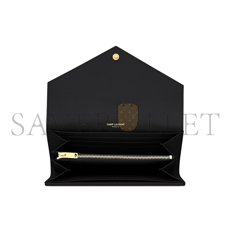 YSL CASSANDRE MATELASSÉ LARGE FLAP WALLET IN GRAIN DE POUDRE LEATHER 372264BOW011000 (19*11*3cm)