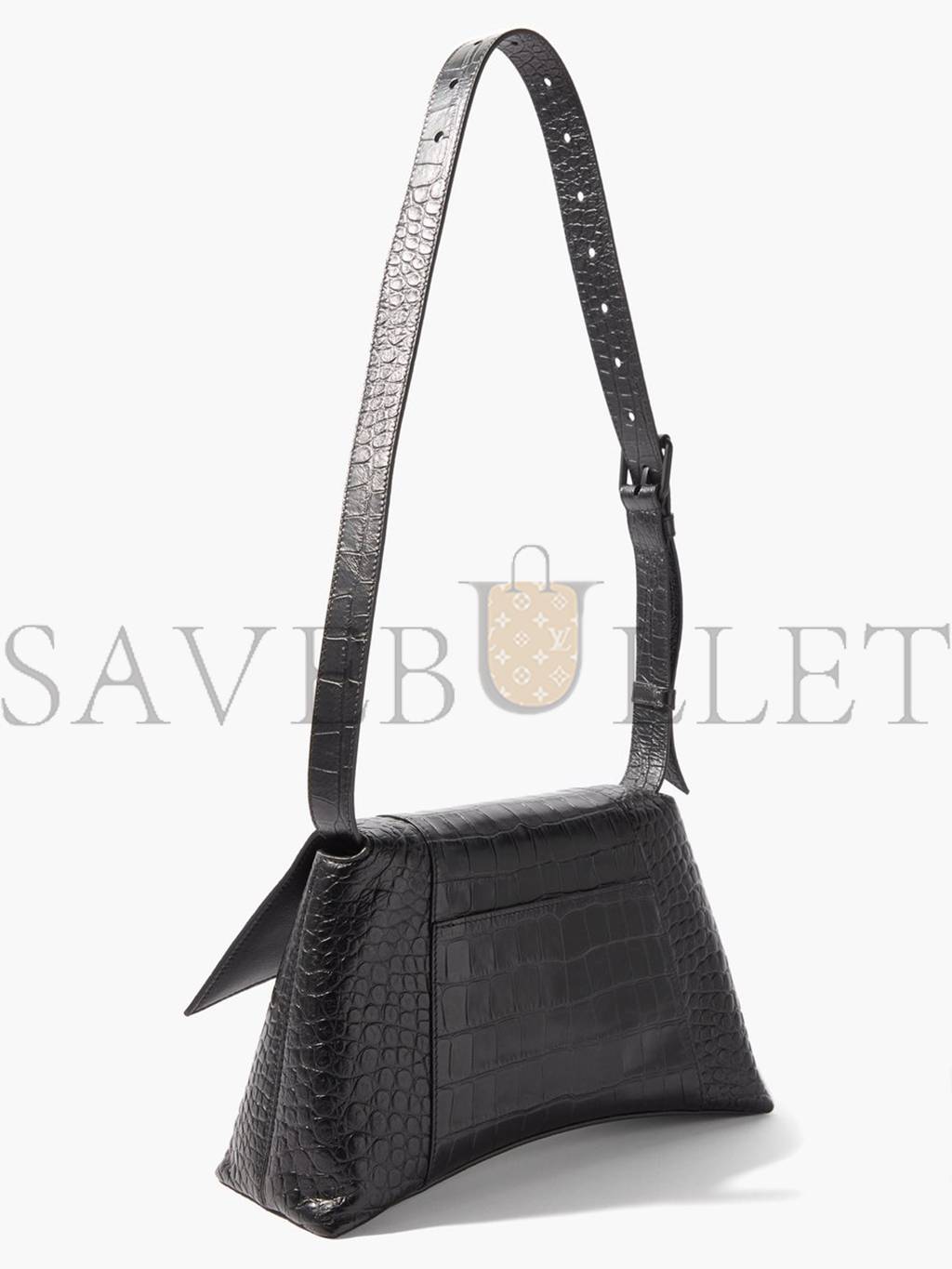 BALENCIAGA BLACK DOWNTOWN CROCODILE-EFFECT LEATHER SHOULDER BAG MATCHESFASHION US (29*18*11cm)