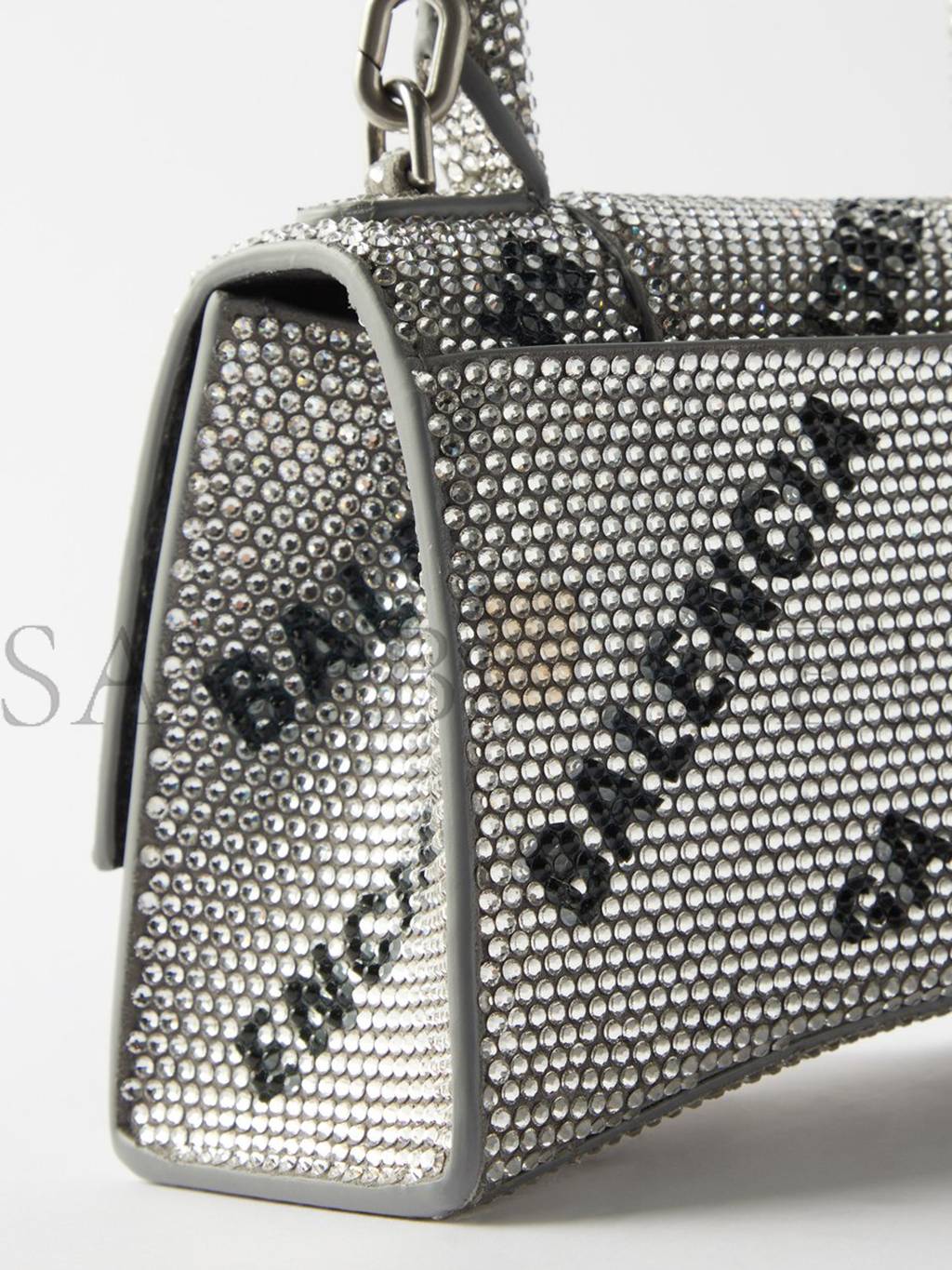 BALENCIAGA SILVER HOURGLASS XS CRYSTAL-EMBELLISHED LEATHER BAG MATCHESFASHION US (19*12*6.6cm)