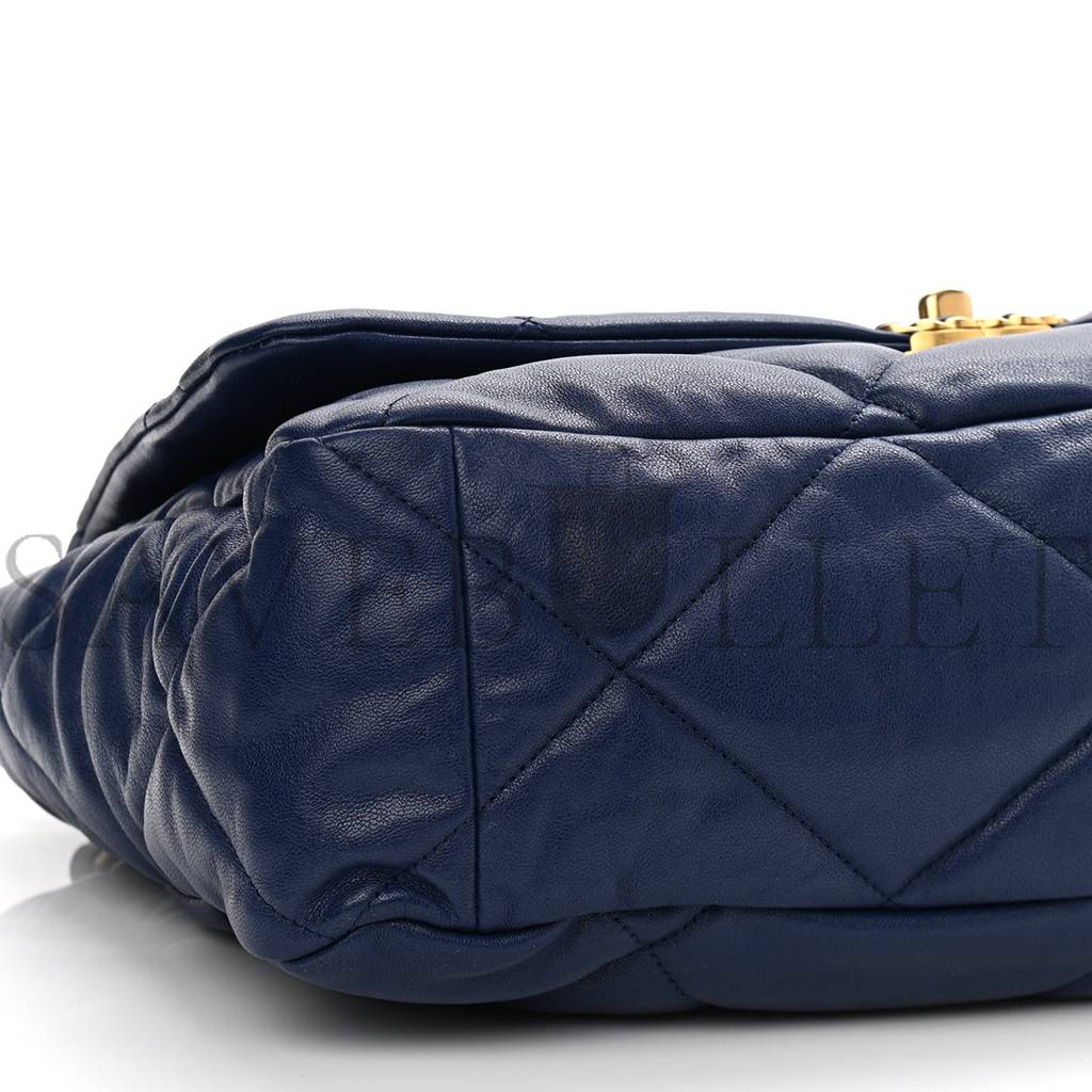 CHANEL GOATSKIN QUILTED MAXI CHANEL 19 FLAP BLUE GOLD HARDWARE (36*24*10cm)