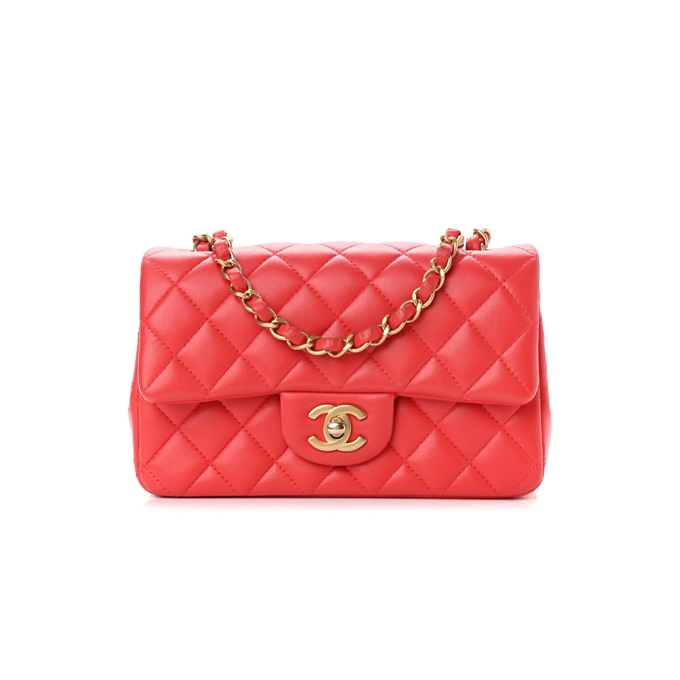 CHANEL LAMBSKIN QUILTED MINI RECTANGULAR FLAP RED (20*12*6cm)