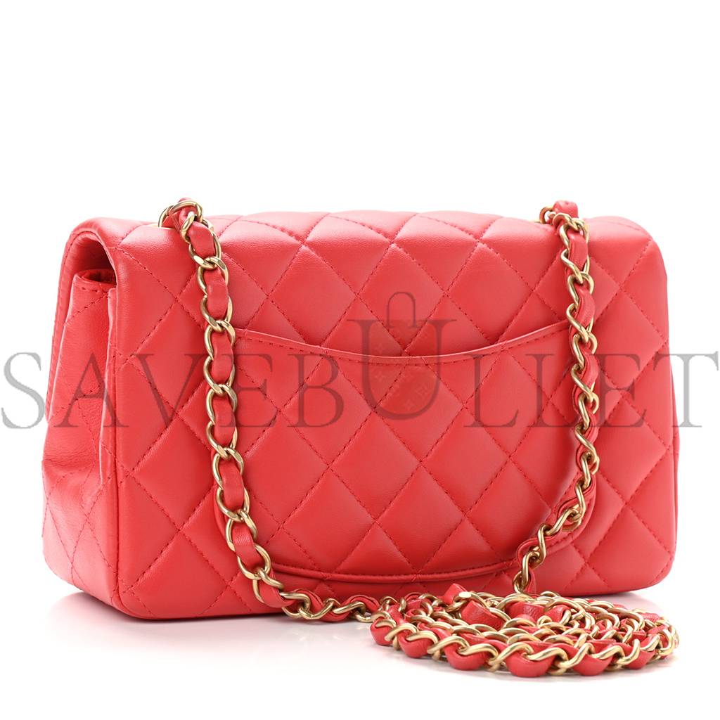 CHANEL LAMBSKIN QUILTED MINI RECTANGULAR FLAP RED (20*12*6cm)