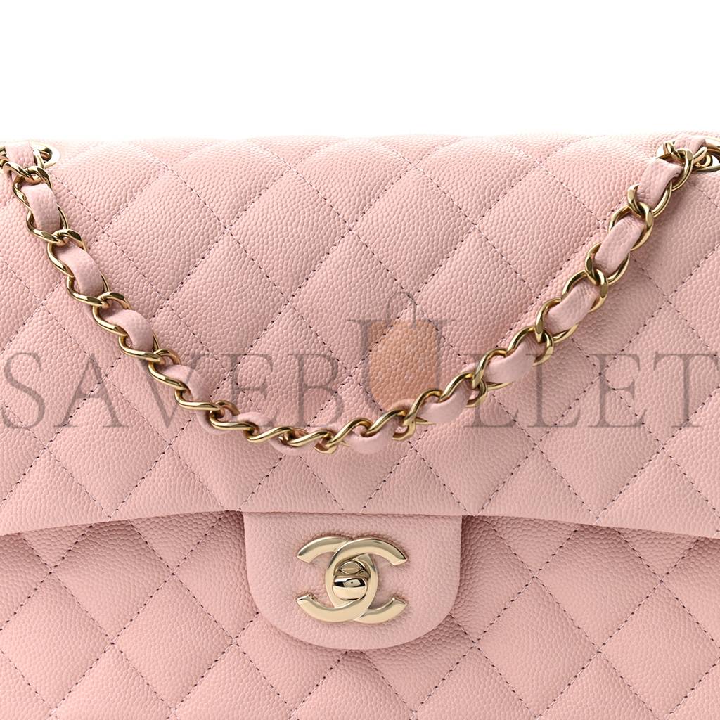 CHANEL CAVIAR QUILTED MEDIUM DOUBLE FLAP LIGHT PINK ROSE GOLD HARDWARE (25*15*6cm)