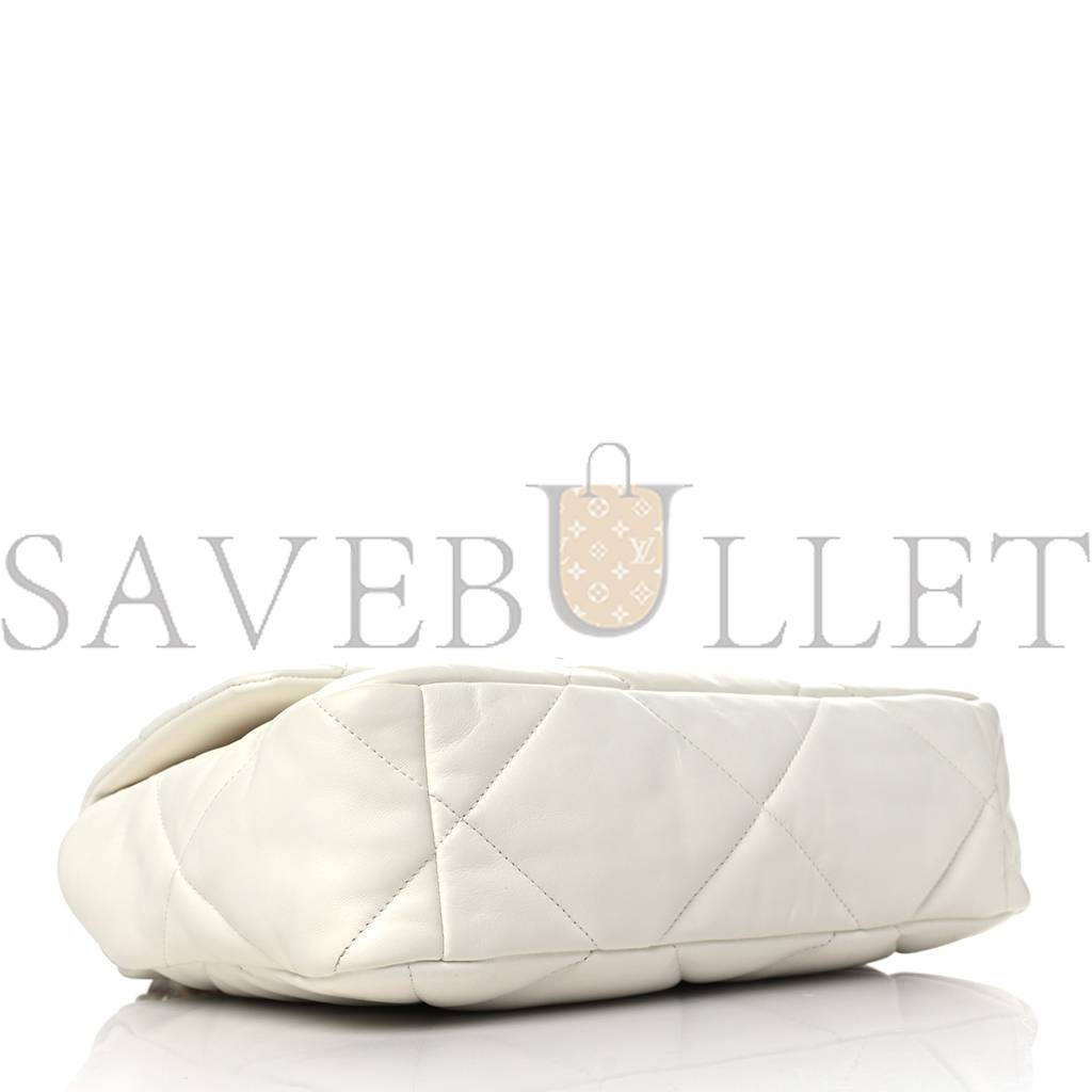 CHANEL LAMBSKIN QUILTED LARGE CHANEL 19 FLAP WHITE GOLD HARDWARE (30*20*9cm)