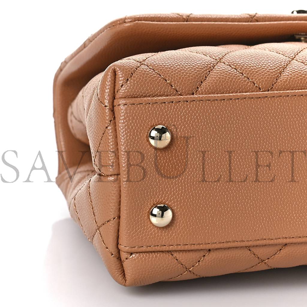 CHANEL CAVIAR QUILTED MINI COCO HANDLE FLAP BROWN ROSE GOLD HARDWARE (23*15*10cm)