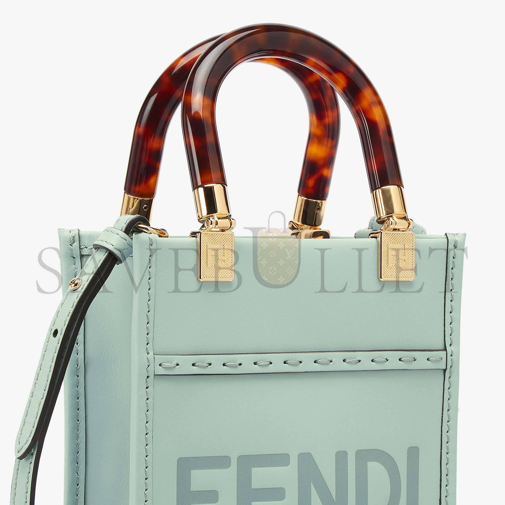 FENDI MINI SUNSHINE SHOPPER - MINT GREEN LEATHER MINI-BAG 8BS051ABVLF03HW (18*13*6.5cm)