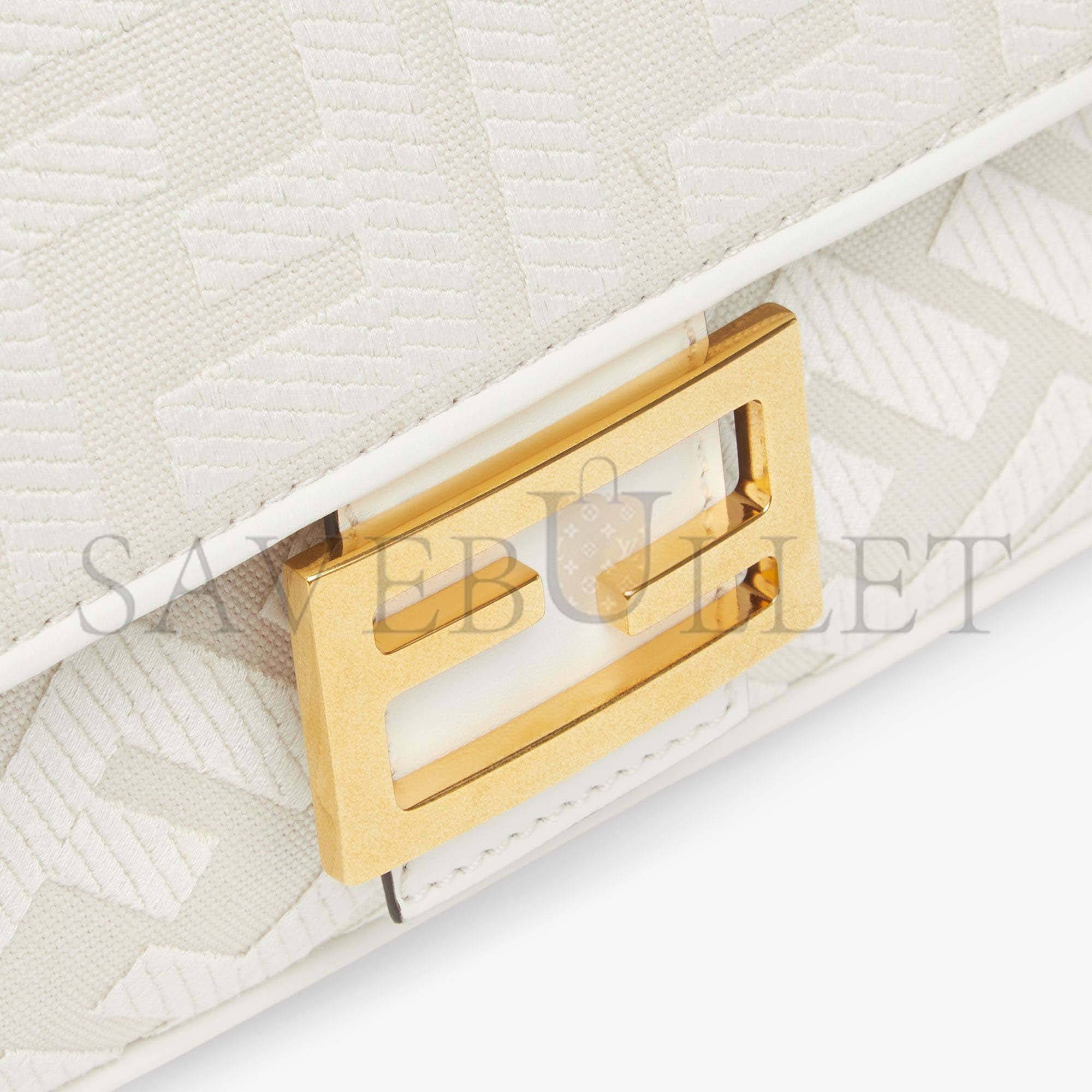 FENDI BAGUETTE - WHITE FF CANVAS BAG 8BR600AMCDF1CFK (27*15*6cm)