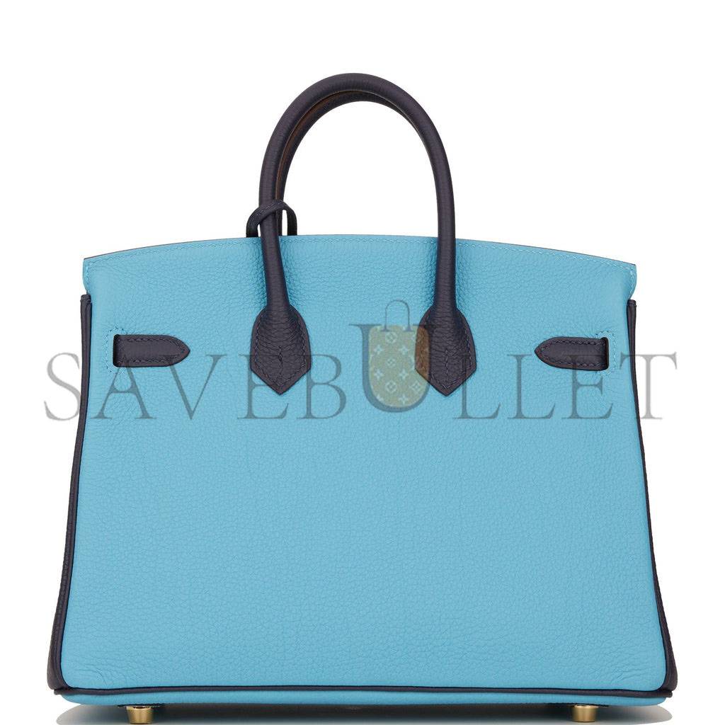 HERMES SPECIAL ORDER (HSS) BIRKIN 25 BLEU DU NORD AND BLEU NUIT TOGO PERMABRASS HARDWARE HANDMADE (25cm) 