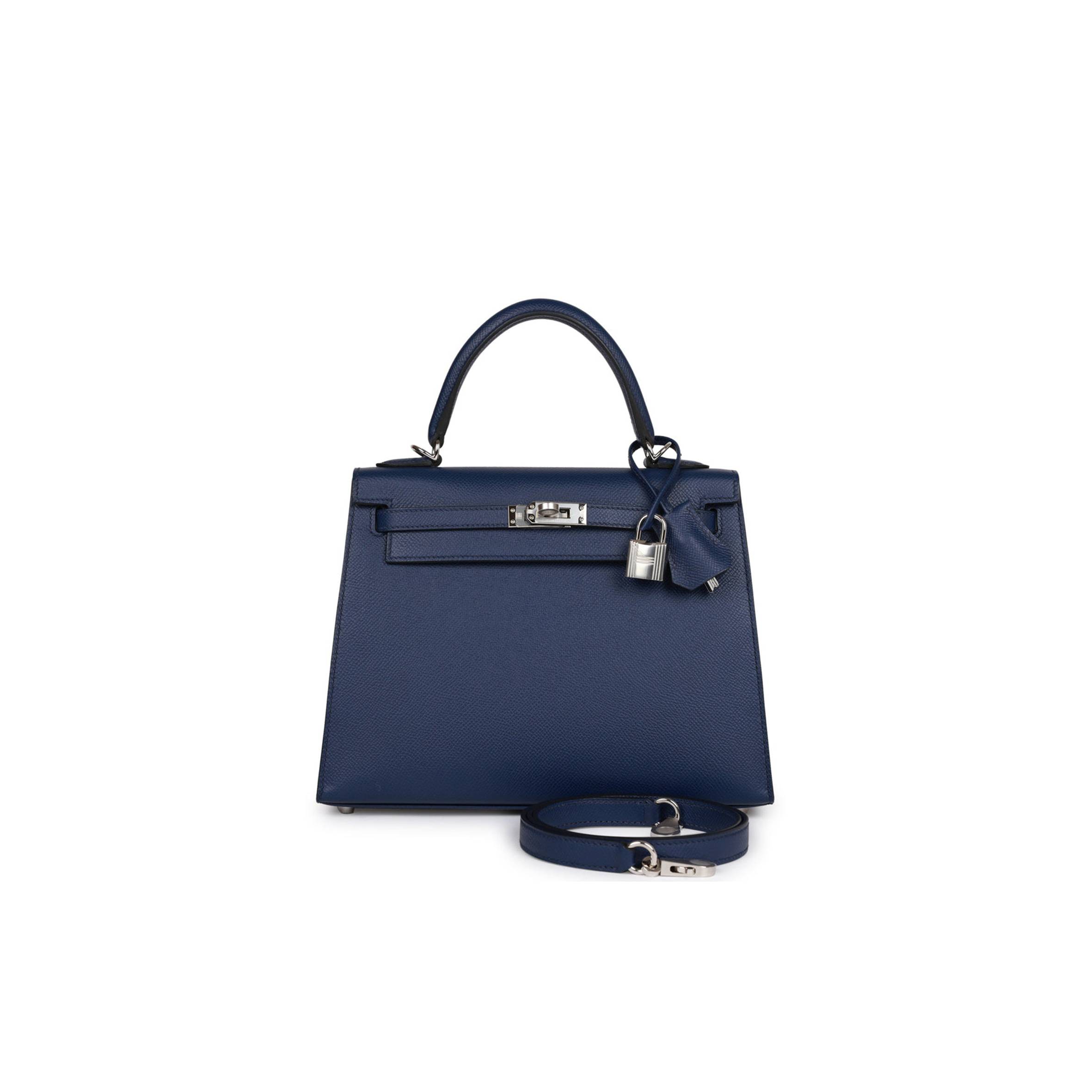 HERMES KELLY SELLIER 25 BLEU SAPHIR EPSOM PALLADIUM HARDWARE   (25*17*7cm)