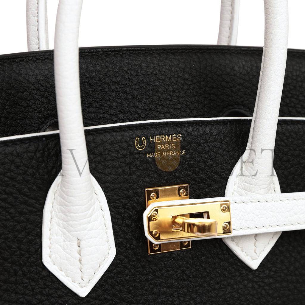 HERMES SPECIAL ORDER (HSS) BIRKIN 25 BLACK AND WHITE CLEMENCE GOLD HARDWARE (25cm)