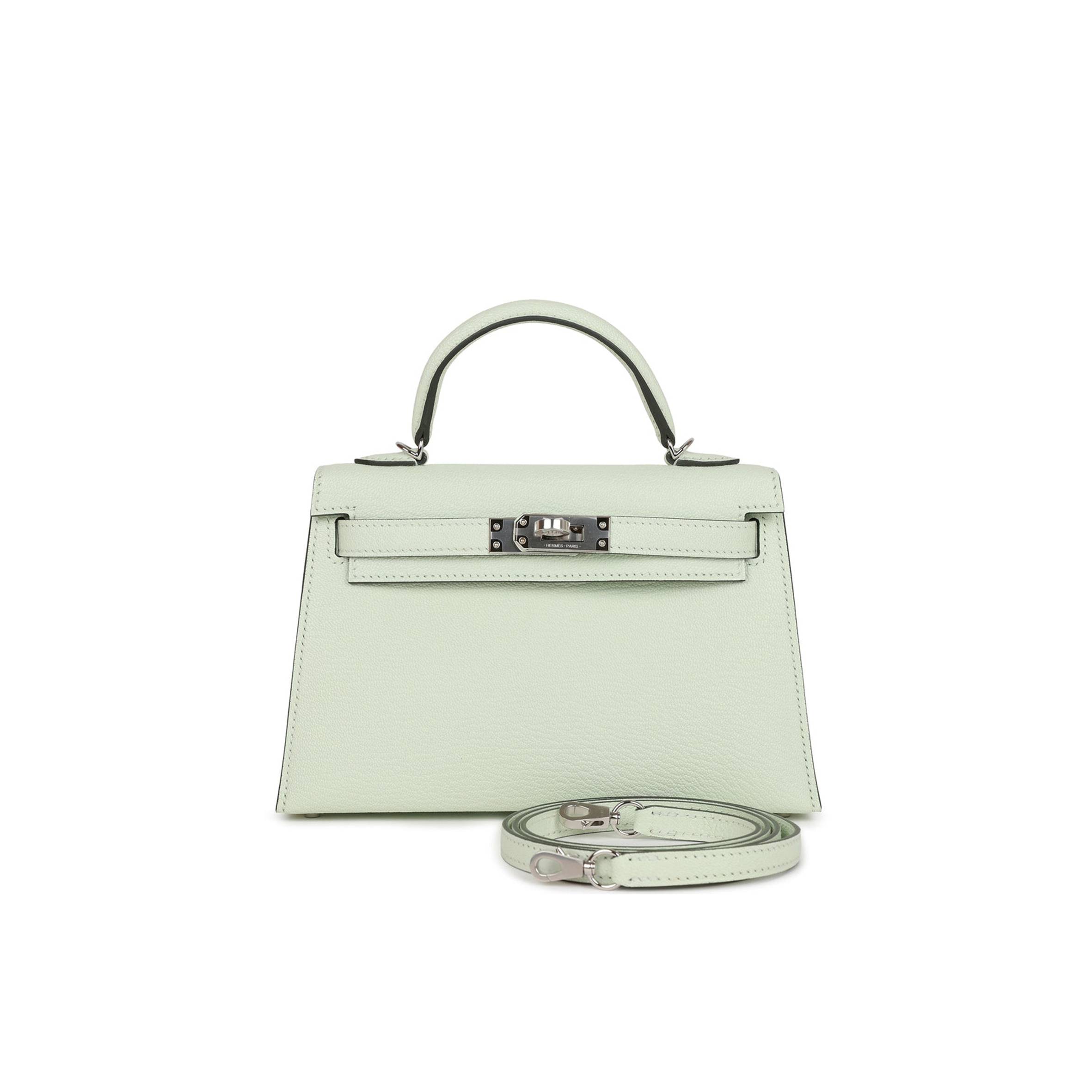 HERMES MINI KELLY SELLIER 20 VERT FIZZ CHEVRE PALLADIUM HARDWARE (19*12*5.5cm)