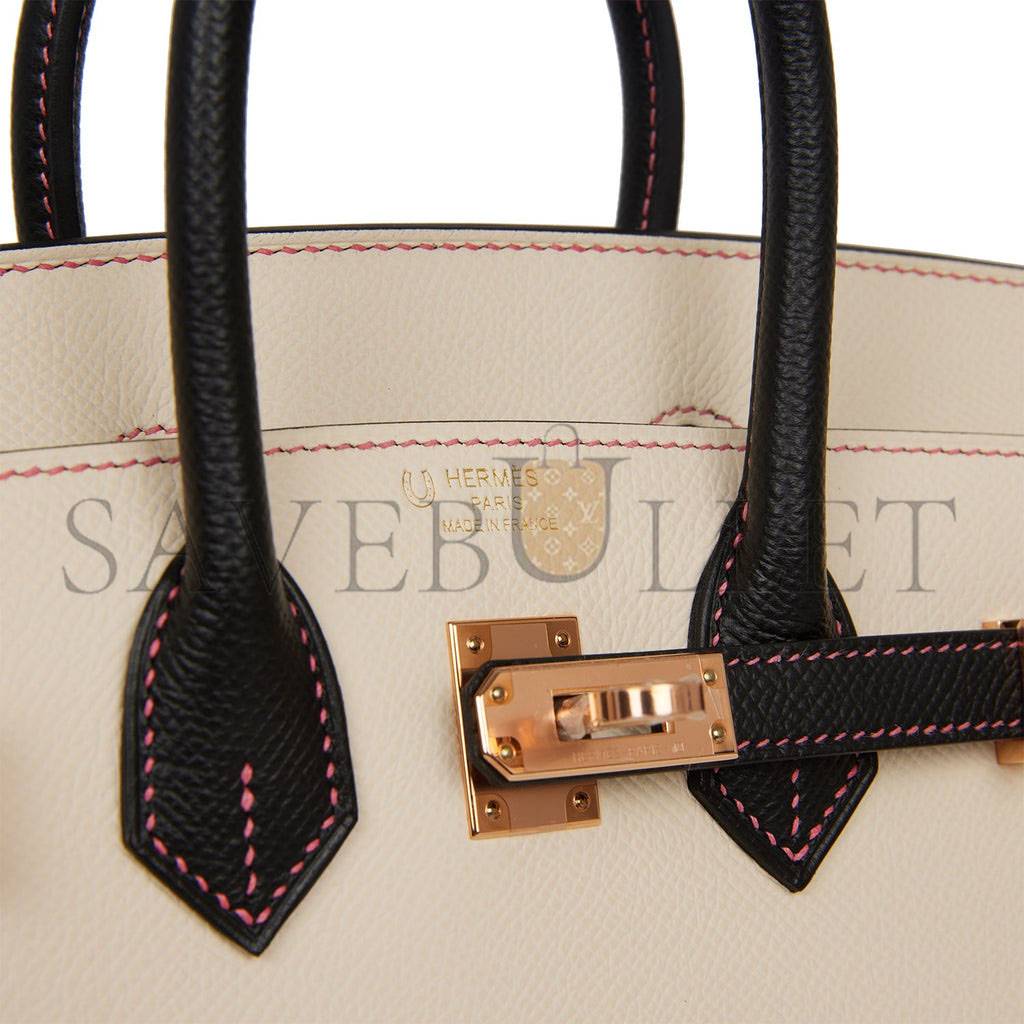 HERMES SPECIAL ORDER (HSS) BIRKIN SELLIER 25 NATA AND BLACK EPSOM ROSE GOLD HARDWARE (25cm)