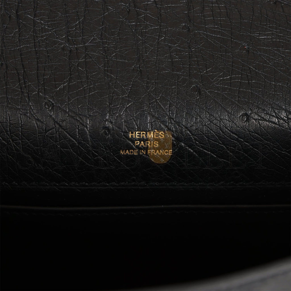 HERMES KELLY POCHETTE BLACK OSTRICH GOLD HARDWARE   (22*12*13cm)