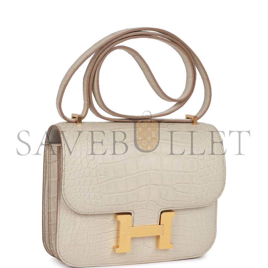 HERMES CONSTANCE 18 BETON MATTE ALLIGATOR GOLD HARDWARE (18cm)