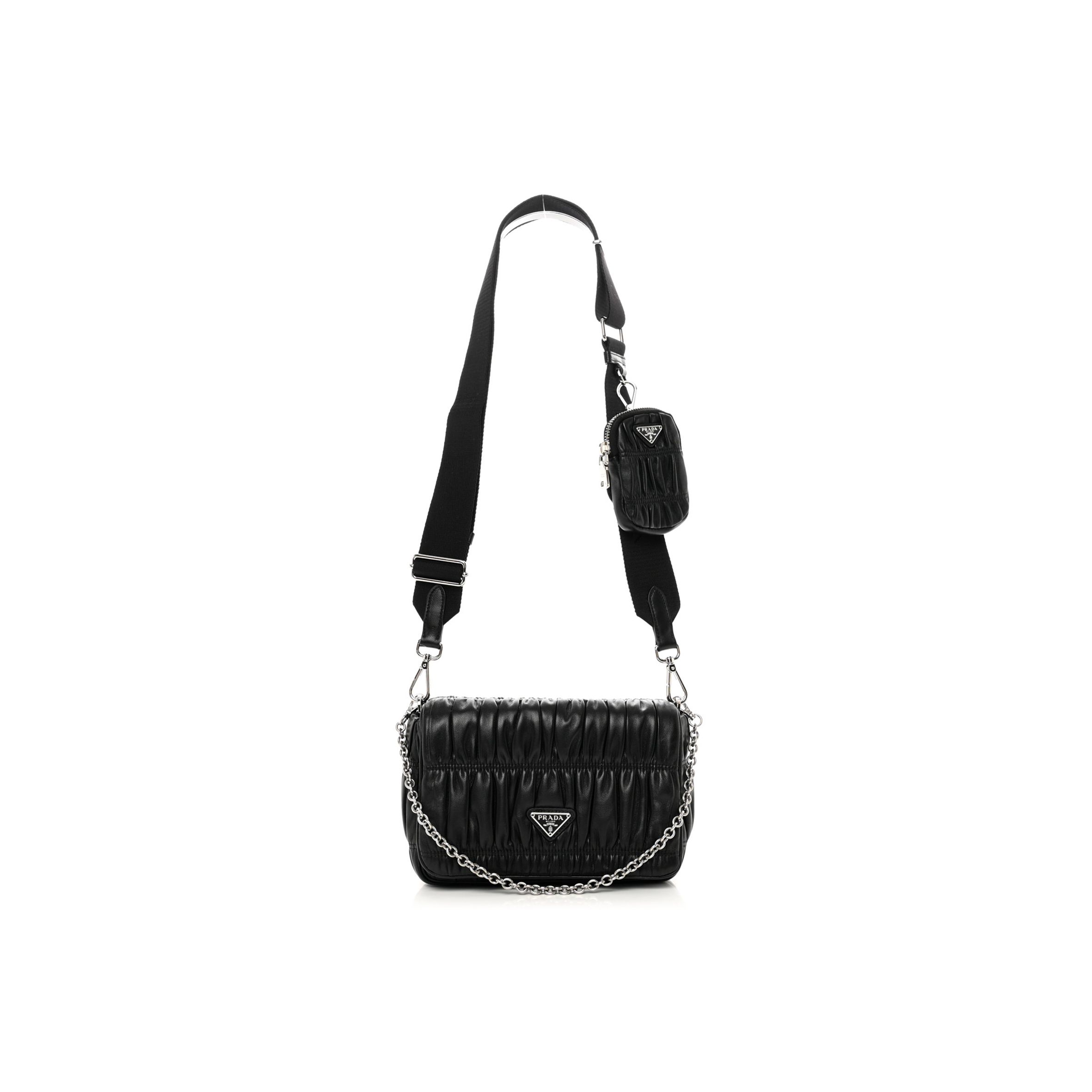 PRADA NAPPA GAUFRE FLAP SHOULDER BAG BLACK (20*13*8cm)