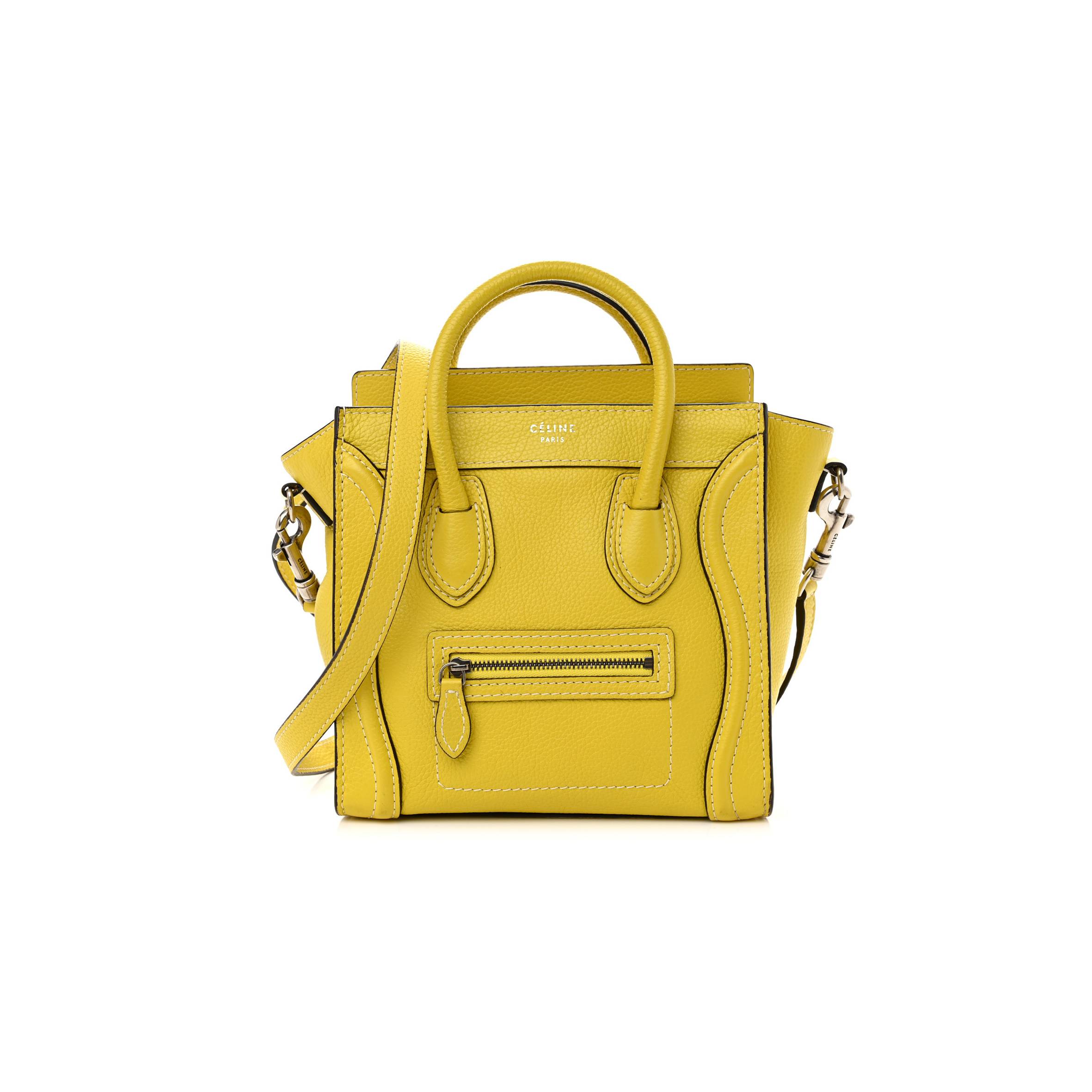 CELINE DRUMMED CALFSKIN NANO LUGGAGE CITRON (20*19*10cm)