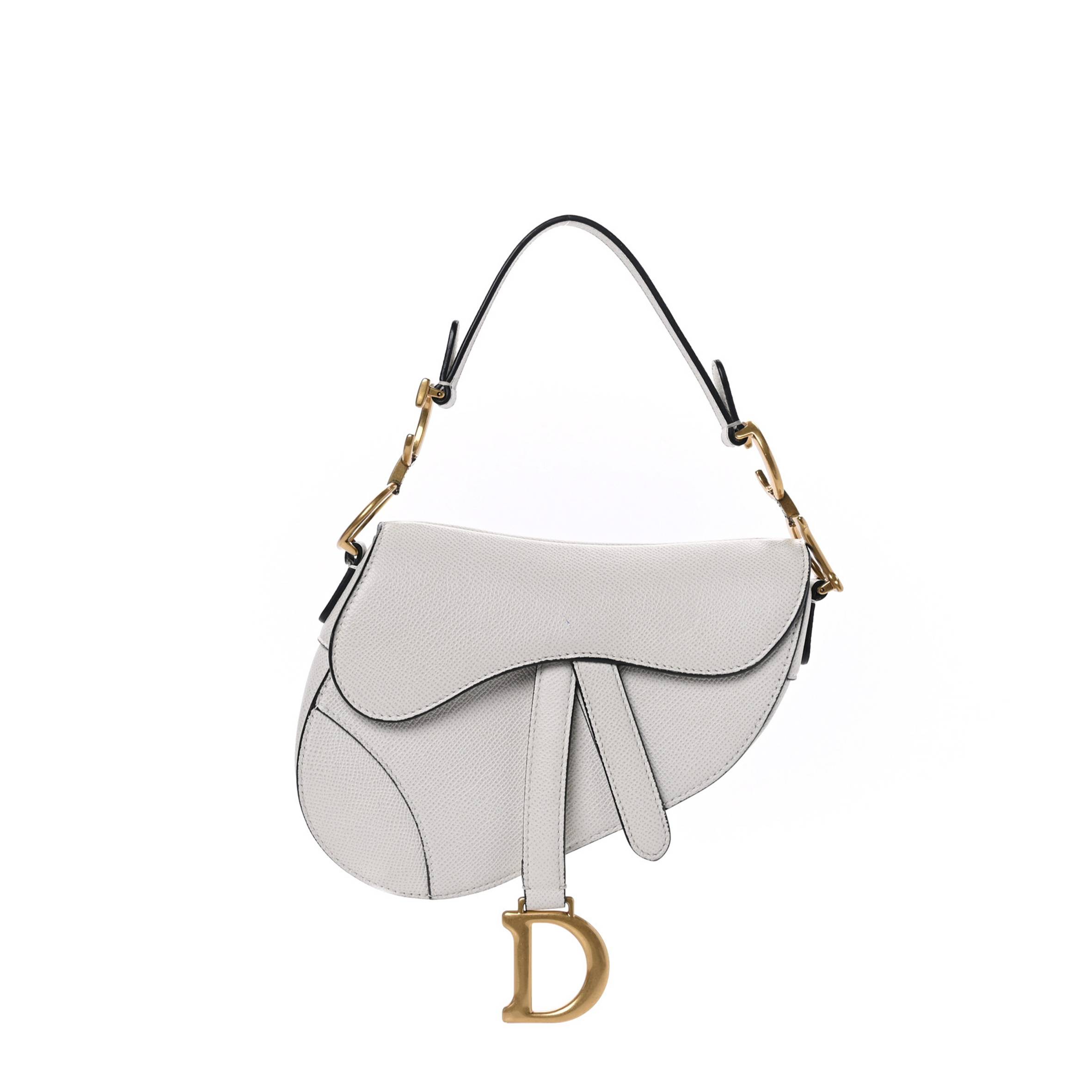 DIOR GRAINED CALFSKIN MINI SADDLE BAG WHITE (18*6.25*1.75cm)