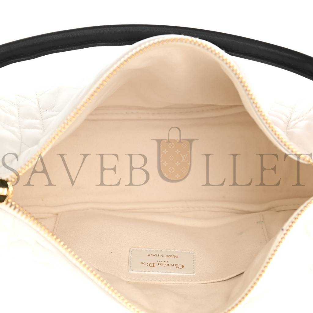 DIOR LAMBSKIN CANNAGE MEDIUM DIOR VIBE HOBO BAG WHITE (29*19*8.3cm)